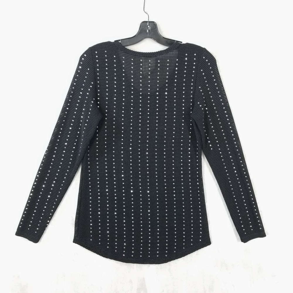 Vocal Studded Top Women S Black Long Sleeve Metal Stretch Goth Punk Edgy T-Shirt - Picture 2 of 7